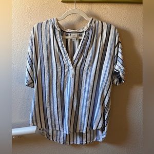 linen blue and white striped top